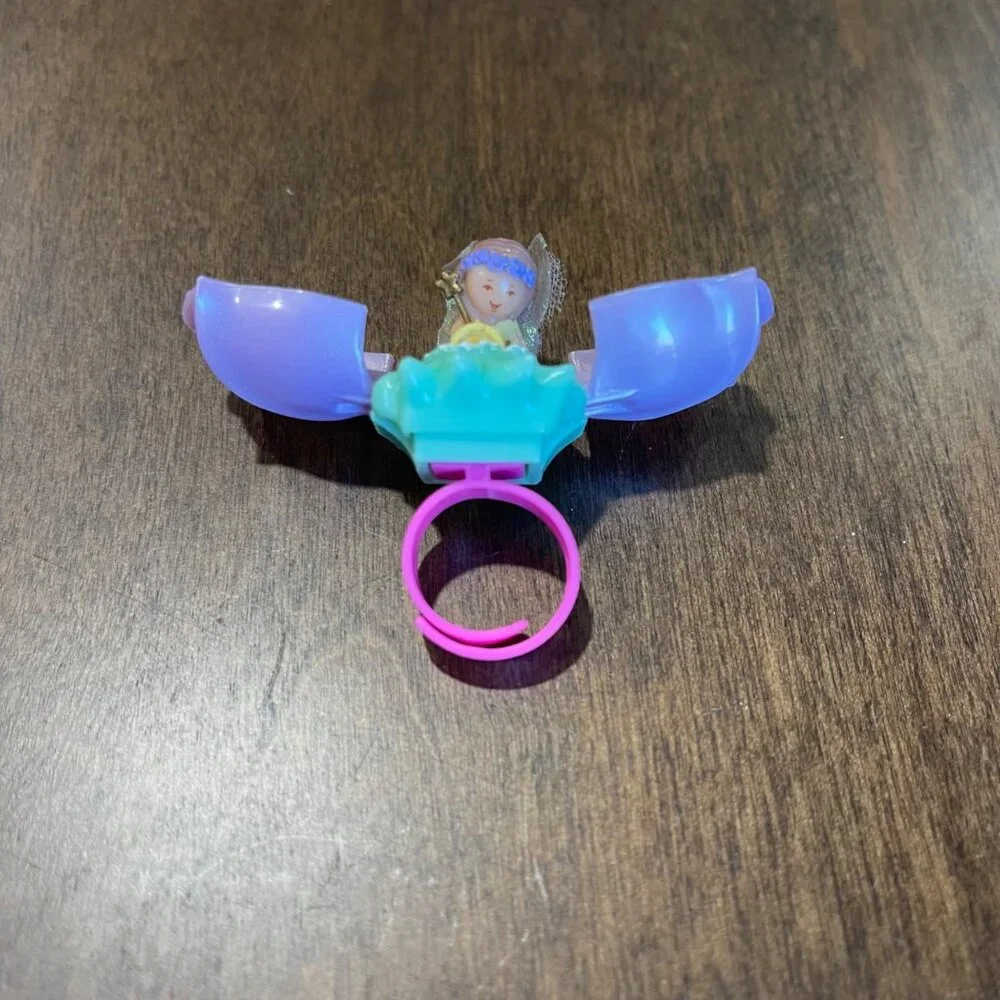 Vintage Polly Pocket 1993 Tulip Petal Fairy Ring Complete 2 Piece‎ Set Bluebird
